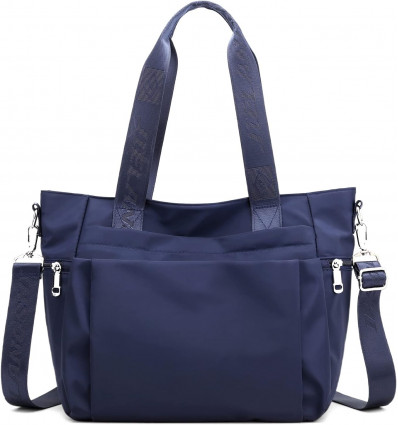 Bolso tote de nylon en azul marino con correas con logo y correa extraíble.