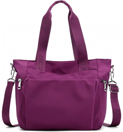 Bolso tote en color magenta con correas con logo y correa cruzada desmontable.