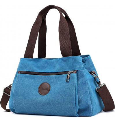 Bolso de Lona Azul con Correas Contrastantes y Diseño Funcional