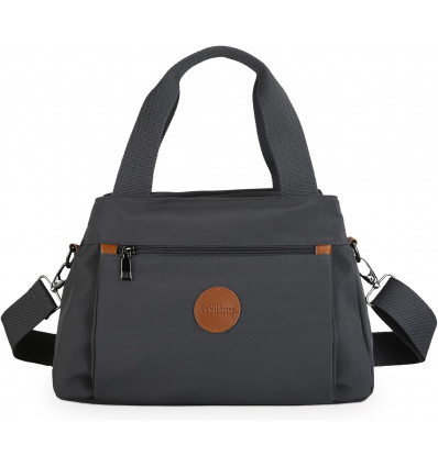 Bolso de Hombro en Gris Oscuro con Detalles en Piel y Multi Correas