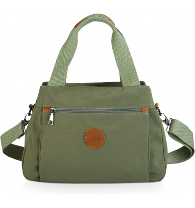 Bolso de Hombro Verde Oliva con Detalles de Cuero y Diseño Funcional