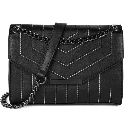 Clásico Bolso de Mano Negro con Detalles Metálicos y Solapa Elegante