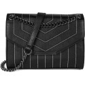 Clásico Bolso de Mano Negro con Detalles Metálicos y Solapa Elegante