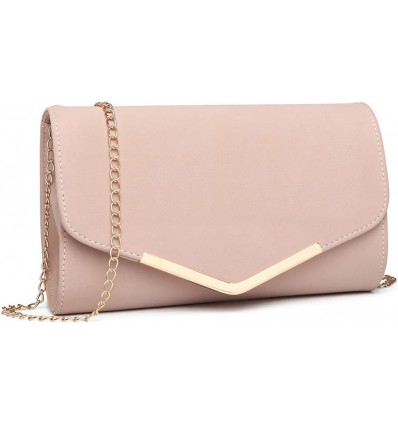 Clutch de Mano Elegante con Cadena Dorada en Rosa Pastel