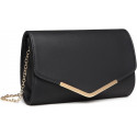 Clutch Negro Elegante con Detalle de Barra Dorada y Cadena