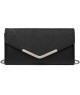 Clutch de Encaje Negro con Detalle Metálico y Cadena Elegante