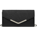 Clutch de Encaje Negro con Detalle Metálico y Cadena Elegante