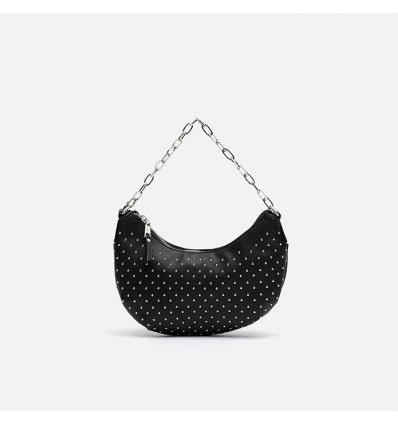 Bolso de Hombro Negro con Tachuelas y Cadena Plateada - Elegancia Rebelde