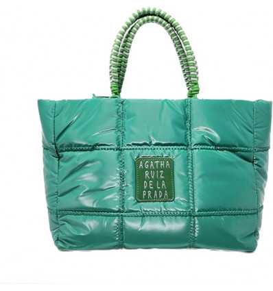 Bolso de Mano Verde Satinado y Acolchado - Agatha Ruiz de la Prada