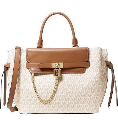 Michael Kors LG Belted Satchel - Elegancia Clásica en Vanilla/Acorn