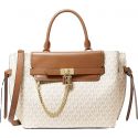 Michael Kors LG Belted Satchel - Elegancia Clásica en Vanilla/Acorn